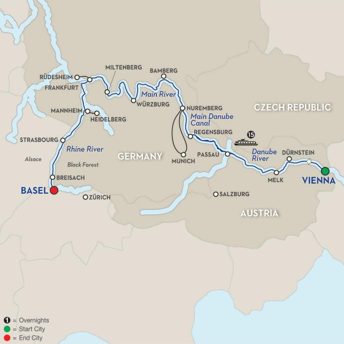 Карта реке Дунав у Бечу 