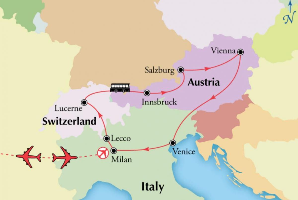 Карта Вене Швајцарској.